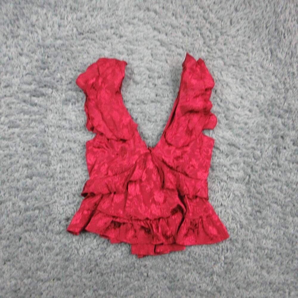 Trixxi Los Angeles Blouse Shirt Juniors Small Red Floral Ruffle V Neck Lined NWT